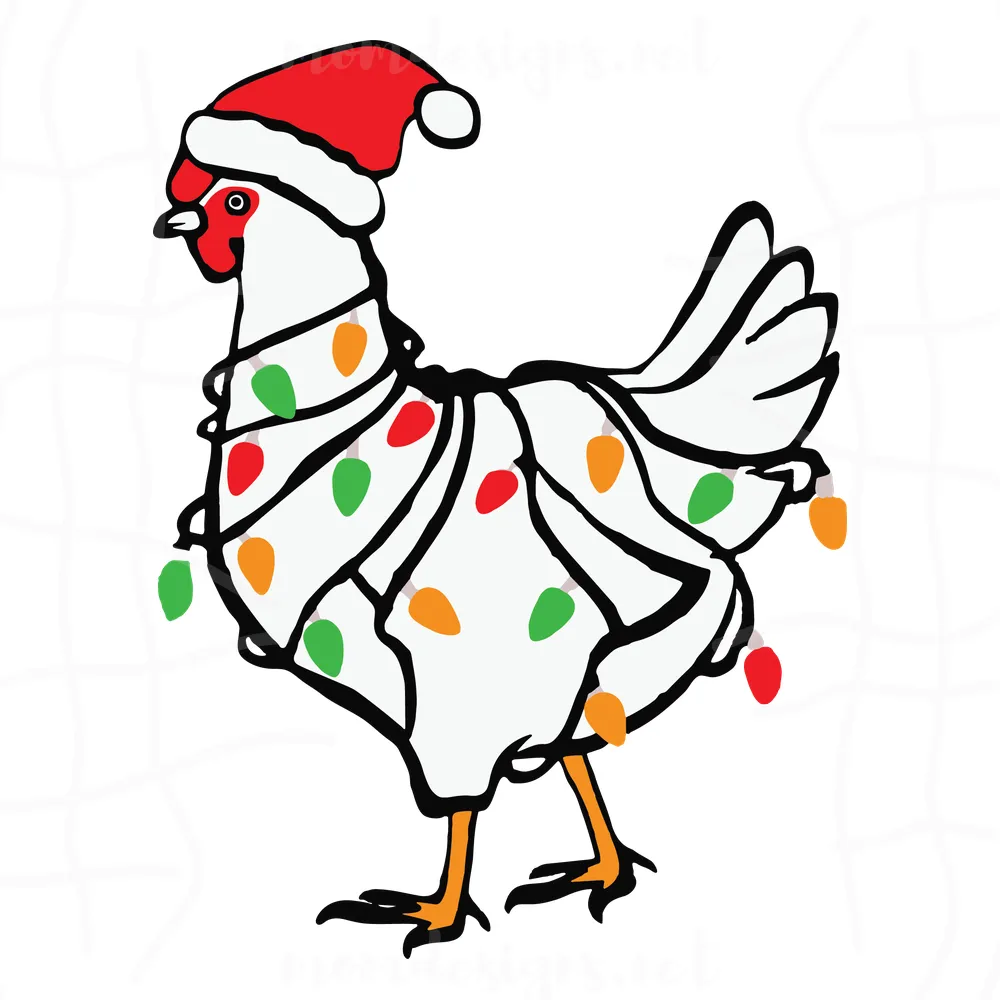 Chicken Christmas Lights Santa Hat Rooster Hen Svg, Christmas Svg, Chicken Christmas Svg
