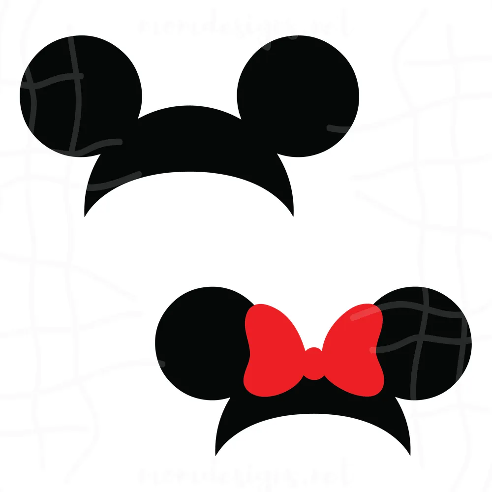 Disney Mickey &amp; Minnie Mouse Ears Bow SVG PNG DXF Disneyland Head