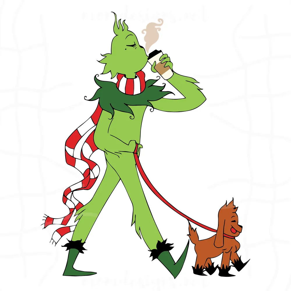 Walking And Coffee, Christmas Svg, Santa Grinch, Grinch Svg, Christmas Gift, Coffee Svg, Christmas Shirt, Cool Grinch, Christmas Hat Svg, Hat Svg, Cute Grinch, Christmas Day, Merry Christmas, Grinch Shirt