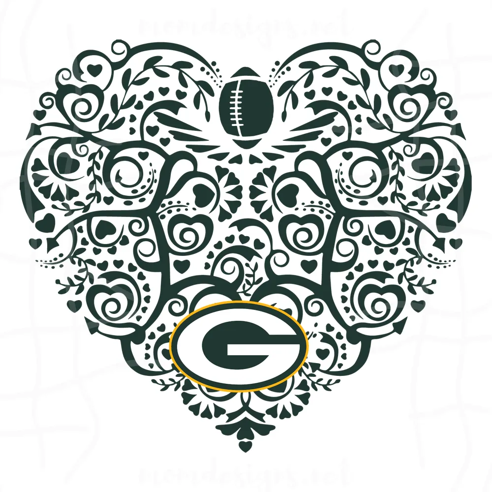 Green Bay Packers Football Heart Svg, Sport Svg, Green Bay Svg, Packers NFL Svg, Super Bowl Svg, Green Bay Football, Green Bay Fan, Packers Fan, NFL Teams, NFL Teams Logo, Football Teams Svg, Sport Teams