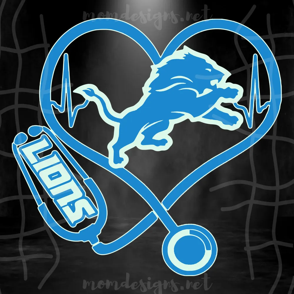 Detroit Lions Heart Stethoscope, Svg Png Dxf Eps Designs Download