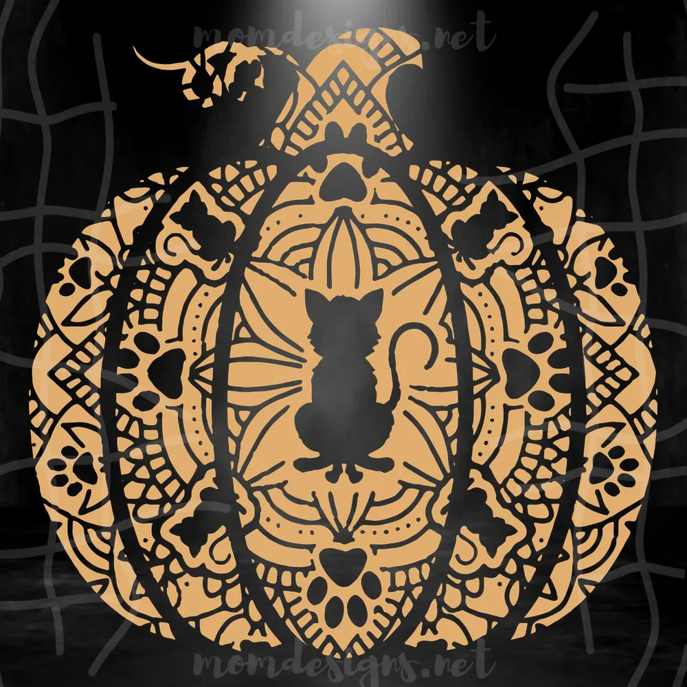 Pumpkin Cat Mandala Halloween Svg, Halloween Svg, Pumpkin Svg, Black Cat Svg