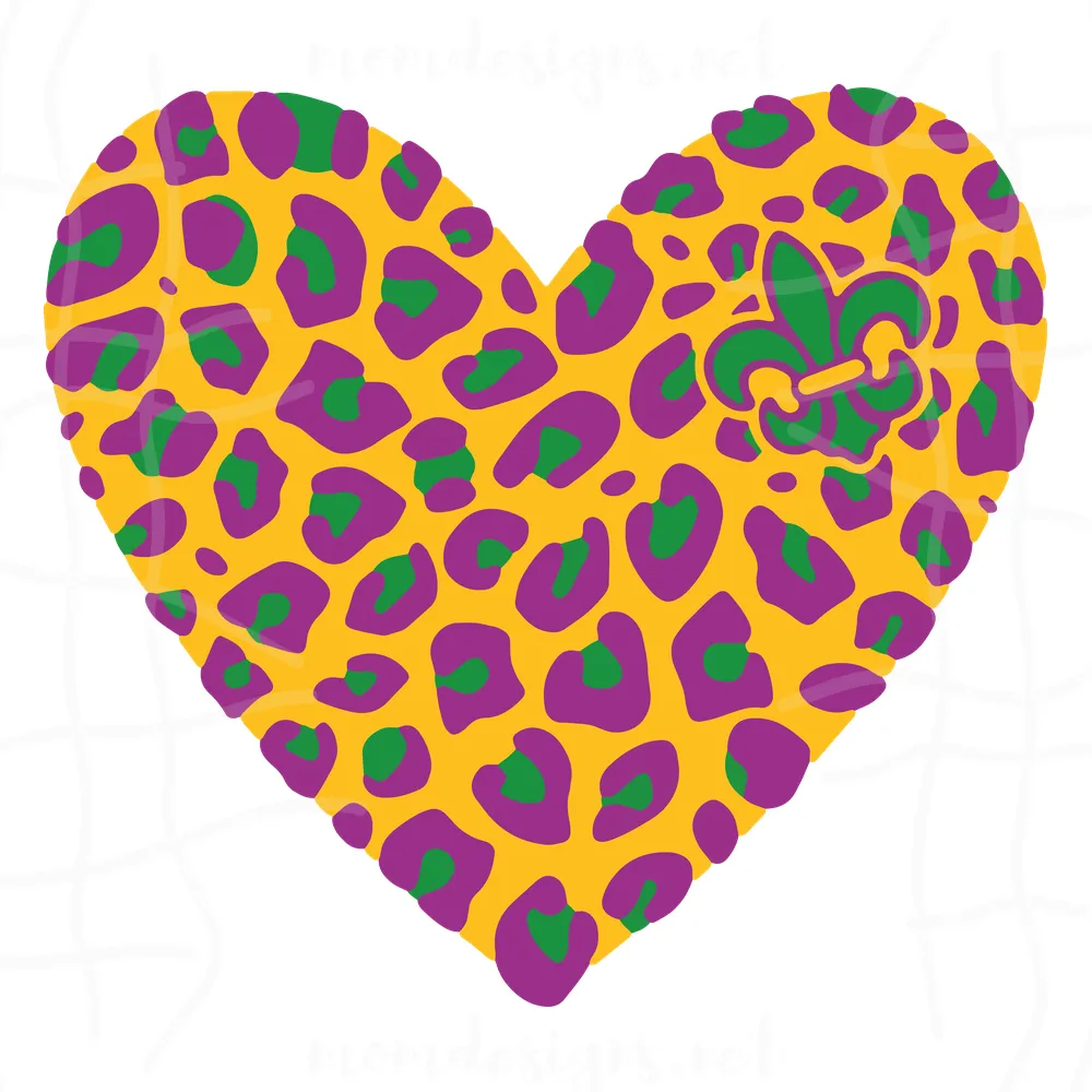 Leopard Heart Mardi Gras Svg, Mardi Gras Svg, Mardi Gras Heart Svg
