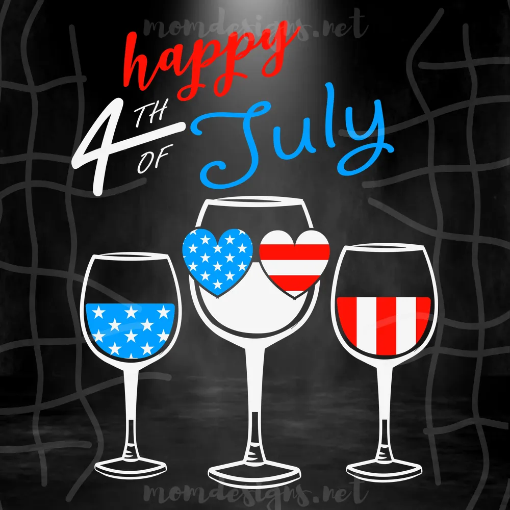 Wine Glasses Happy 4Th Of July Svg, 4Th Of July Wine Svg, Red White Blue Wine Svg