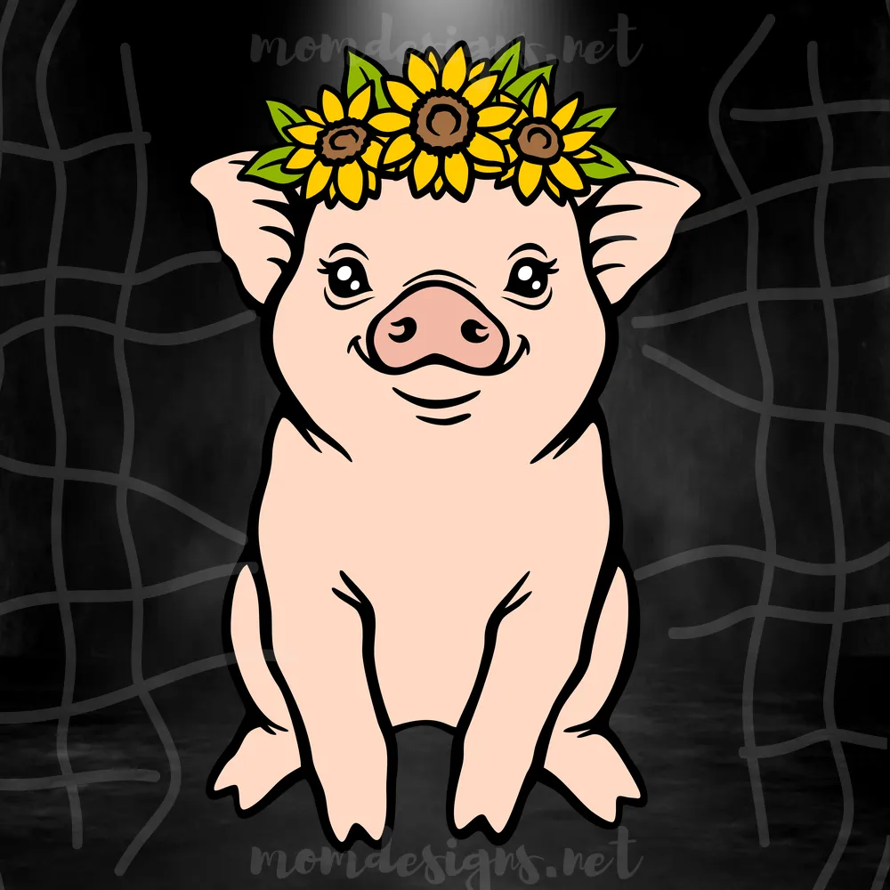 Cute Pig Sunflower SVG PNG, Farm animal SVG