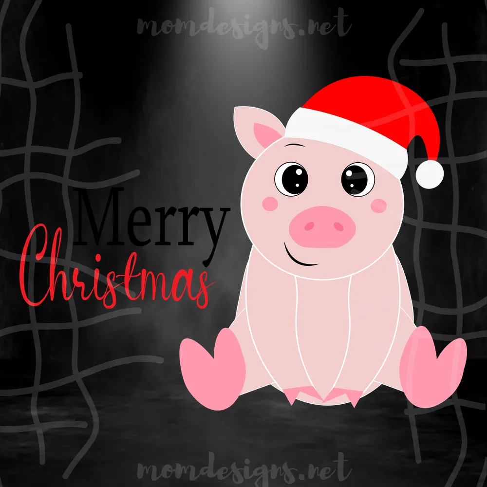 Cartoon Pink Pig Merry Christmas SVG PNG, Merry Christmas SVG PNG