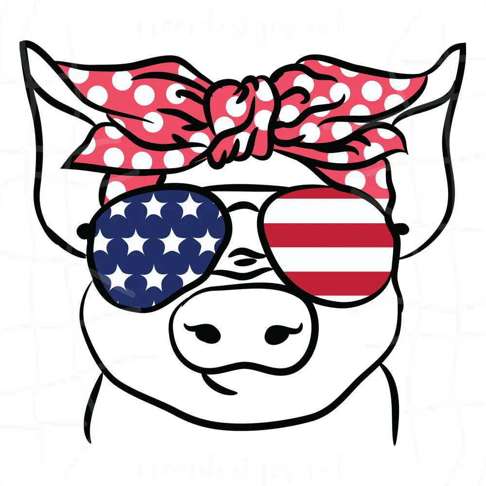 Pig America Flag Svg, 4Th Of July Happy Independence Day Svg, Pig Fourth Of July Svg