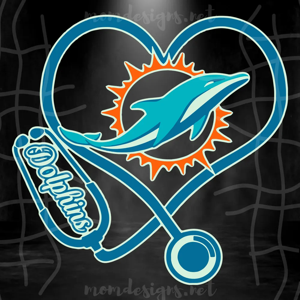 Miami Dolphins Heart Stethoscope Svg, Miami Dolphins Svg, Nurse Dolphins Svg