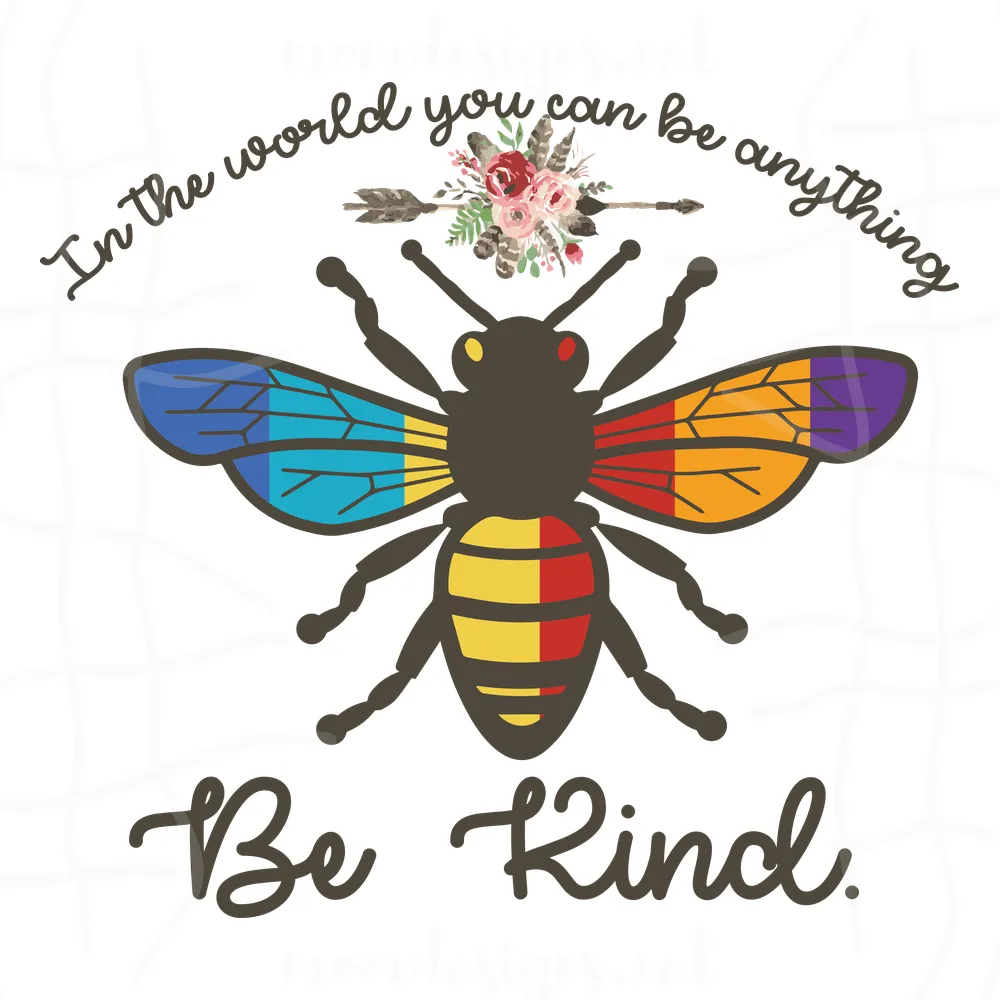 Be kind Vintage bee vector flower art