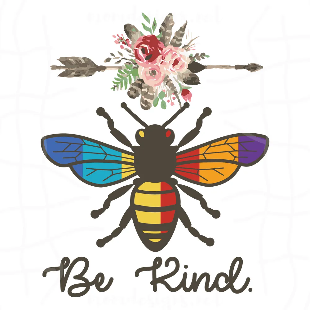 Be kind Vintage bee flower art