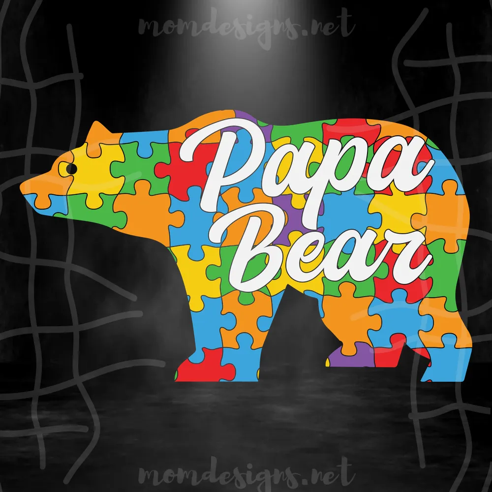 Papa Bear Autism Awareness Family Puzzle Piece, Svg Png Dxf Eps Digital Files