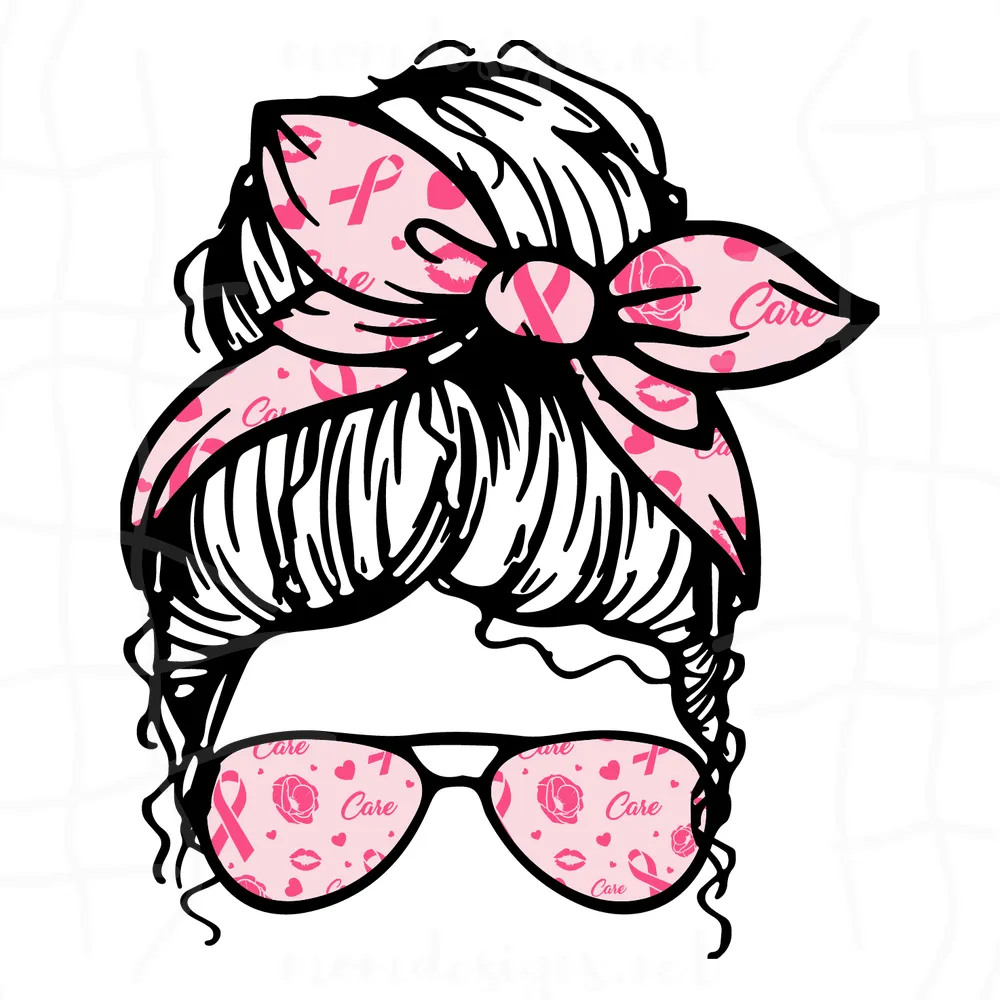 Messy Bun Breast Cancer Svg, Breast Cancer Svg, pink ribbon svg, breast cancer awareness svg, mom messy bun, Cancer Svg, messy bun svg, Messy Bun Pink