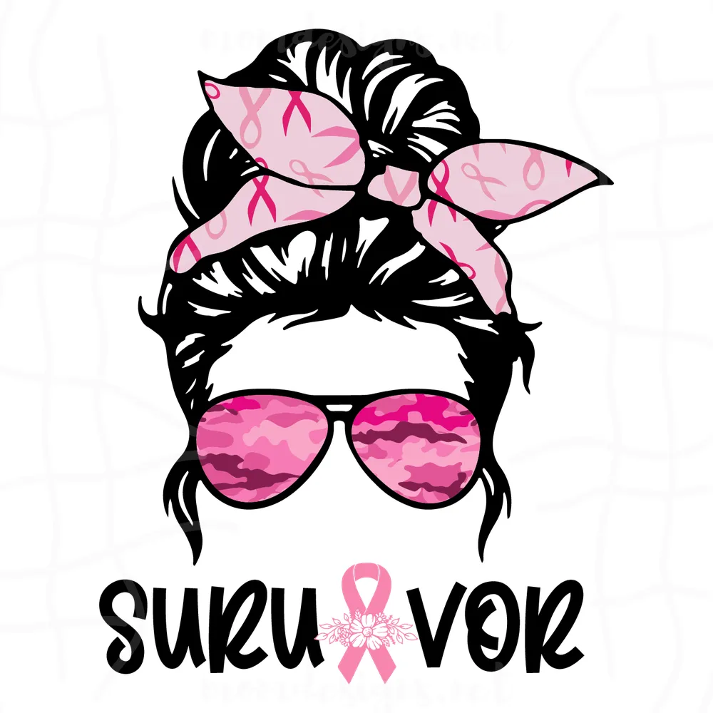 Survivor Breast Cancer Awareness Svg, Breast Cancer, Messy Bun Svg, pink ribbon svg, Messy Bun Pink Warrior svg, Cancer Awareness Svg, Messy Bun Pink