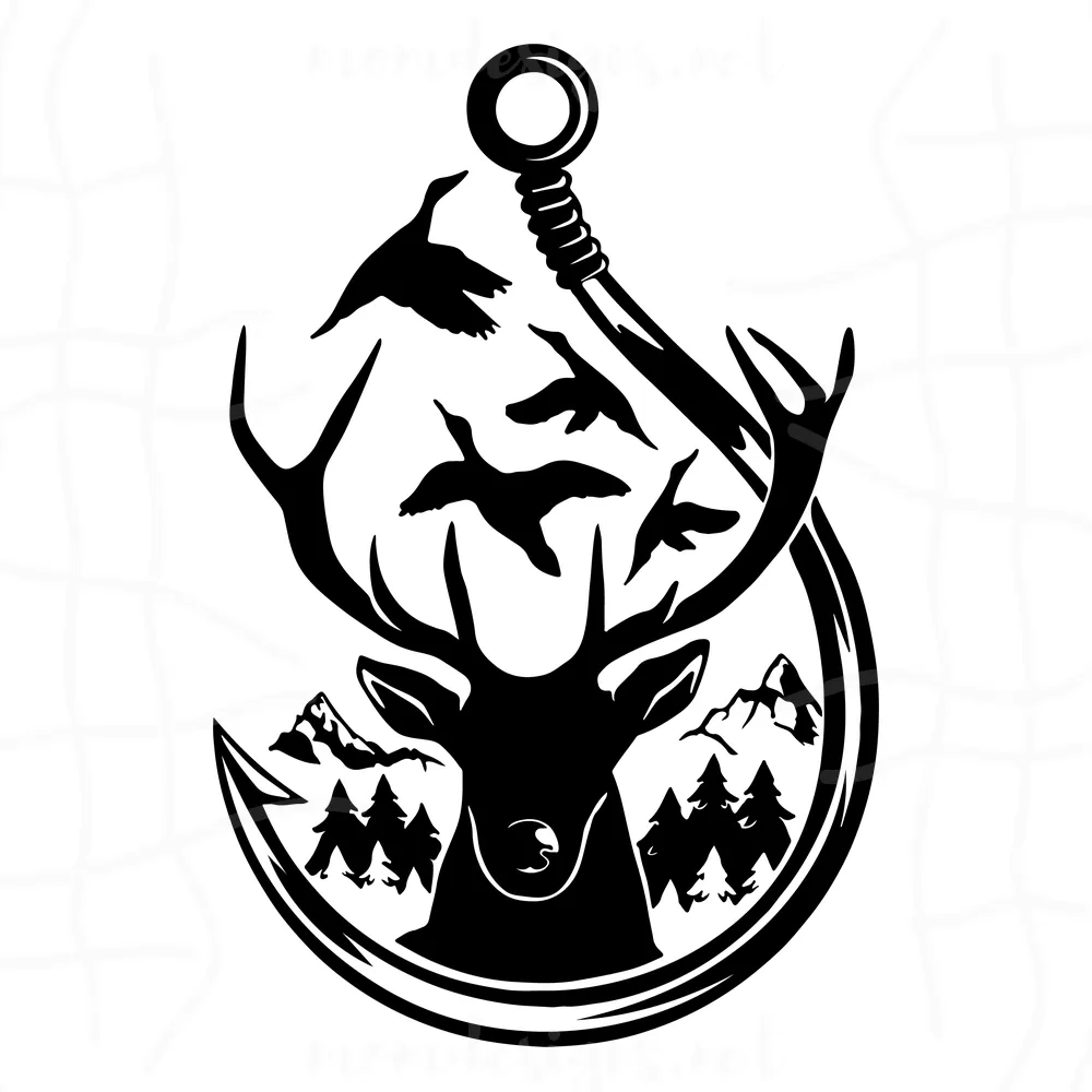 Duck Svg, Deer And Hook Hunting SVG,Hunting Svg, Fishing Svg, Cricut
