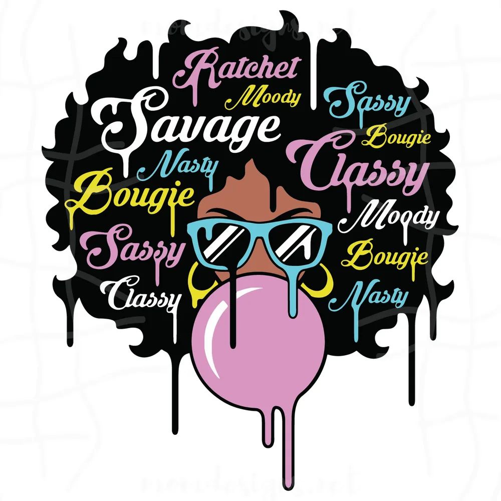 Savage Drip Afro Woman Svg, Black Woman Svg, Black Girl Magic Svg, Black Queen Retro Afro Words Melanin Unapologetically Dope Svg