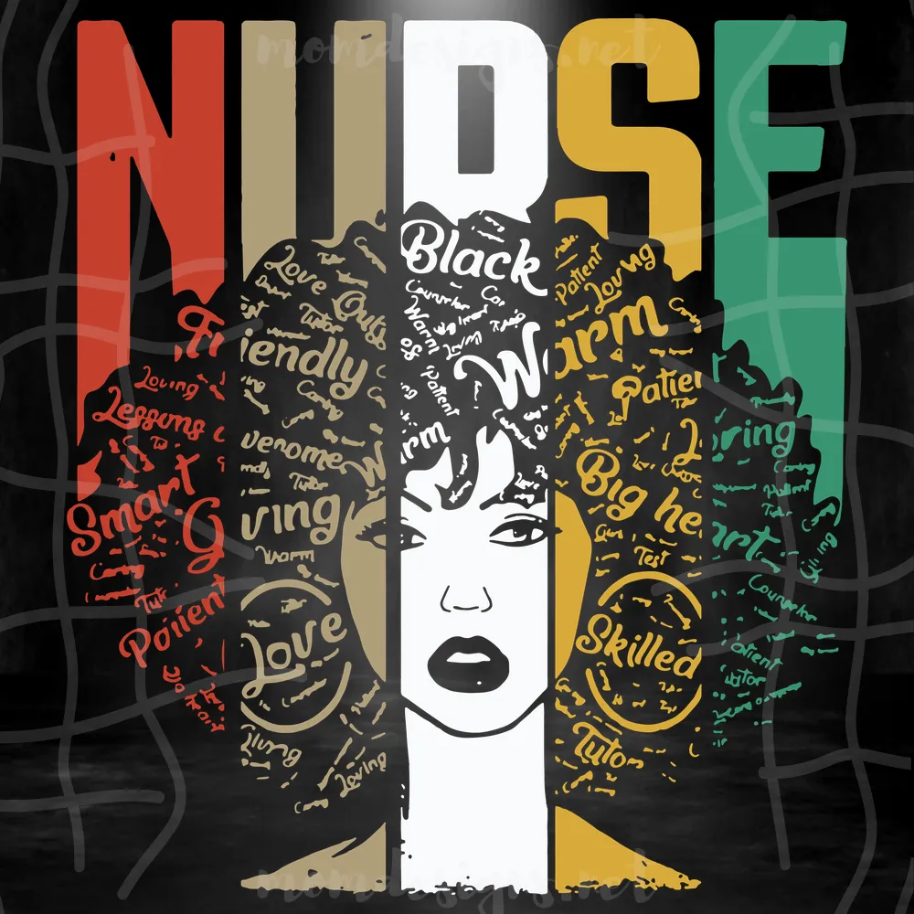 Womens Natural Hair Afro For African American Nurse Svg, Black Nurse With Words In Afro Svg