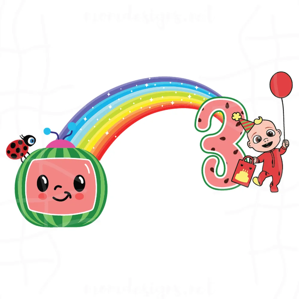 Happy Birthday Cocomelon Boy With Rainbow 3rd Birthday Svg
