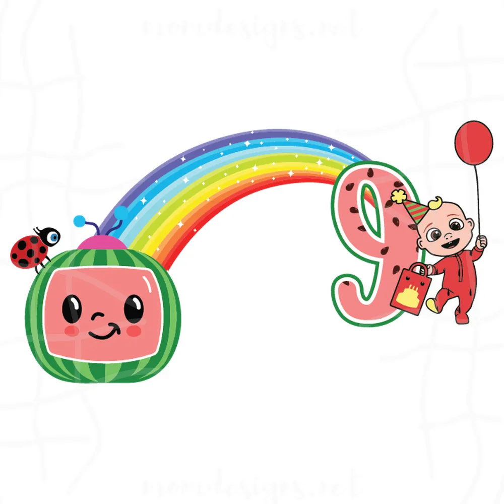 Happy Birthday Cocomelon Boy With Rainbow 9th Birthday Svg