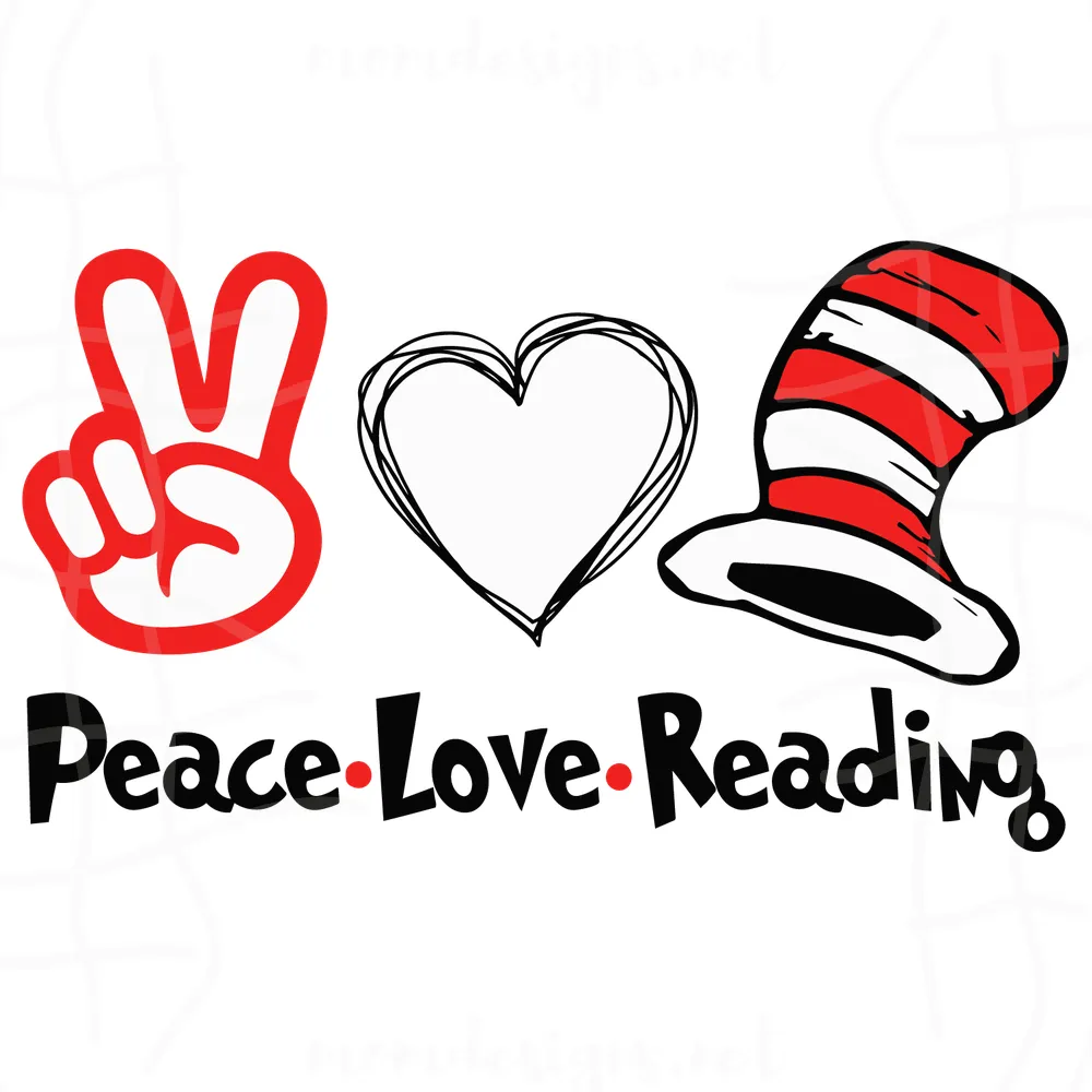 Peace Love Reading Svg, Trending Svg, Dr Seuss Svg, Peace Svg, Love Reading Svg, Thing Svg, Cat In Hat Svg, Catinthehat Svg, Thelorax Svg, Dr Seuss Quotes Svg, Lorax Svg, Thecatinthehat Svg