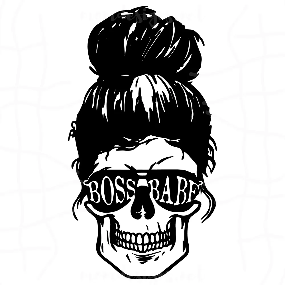 Skull Boss Babe Svg, Skull Svg, Mom Life Svg, Messy Bun Svg, Boss Babe Svg