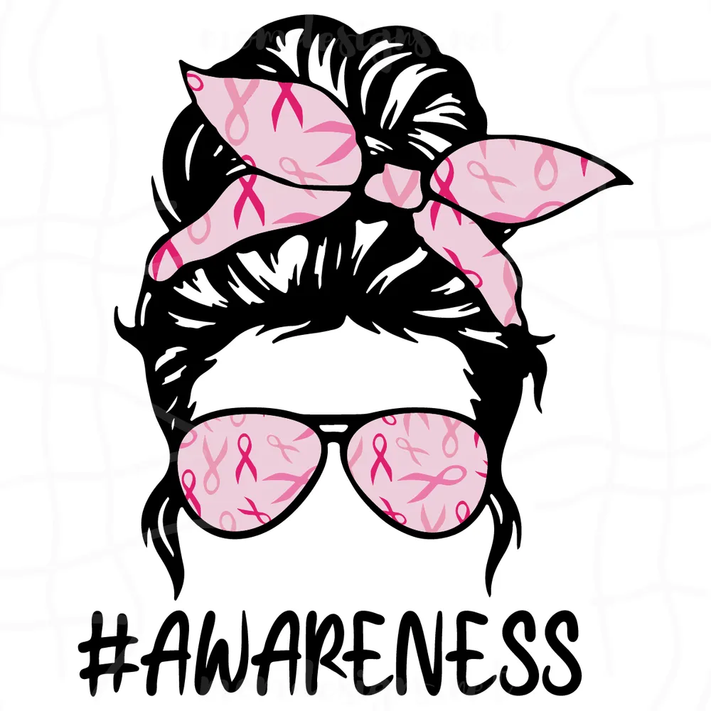 Messy Bun Breast Cancer Awareness Svg