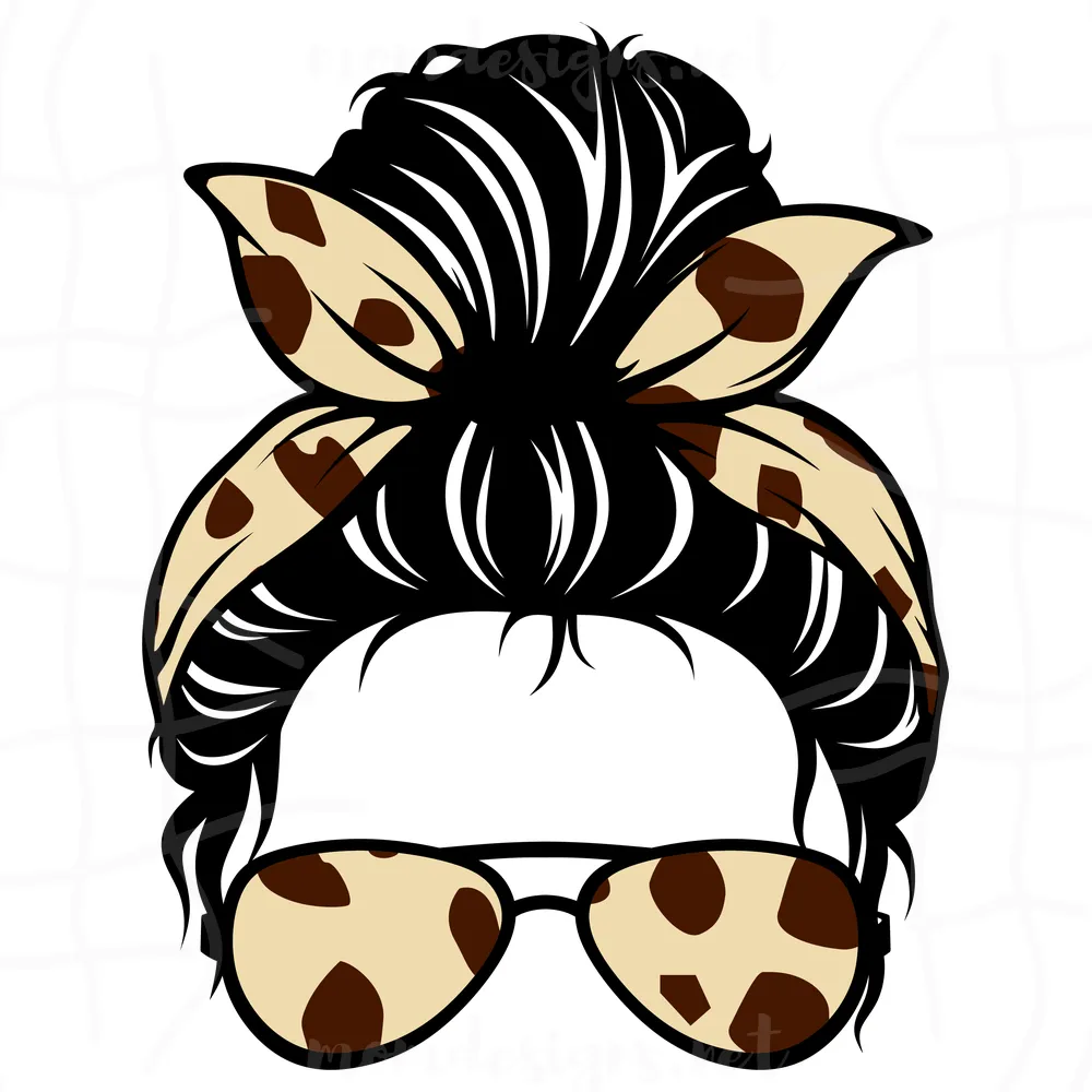 The Girl With Leopard Bandana And Glasses Svg, Messy Bun Svg