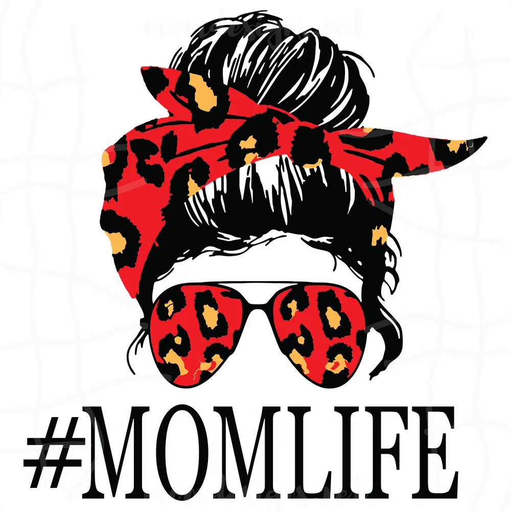 Mom Life Red Svg, Bun Mom Life Skull Svg, Messy Bun Svg, Skull Svg