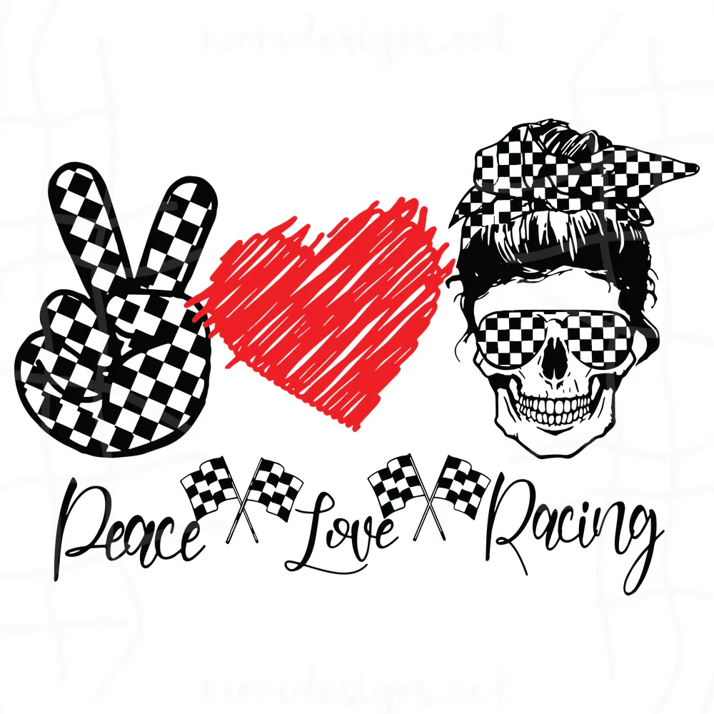Peace Love Racing Svg, Skull Bun Svg, Peace Svg, Racing Svg, Skull Svg
