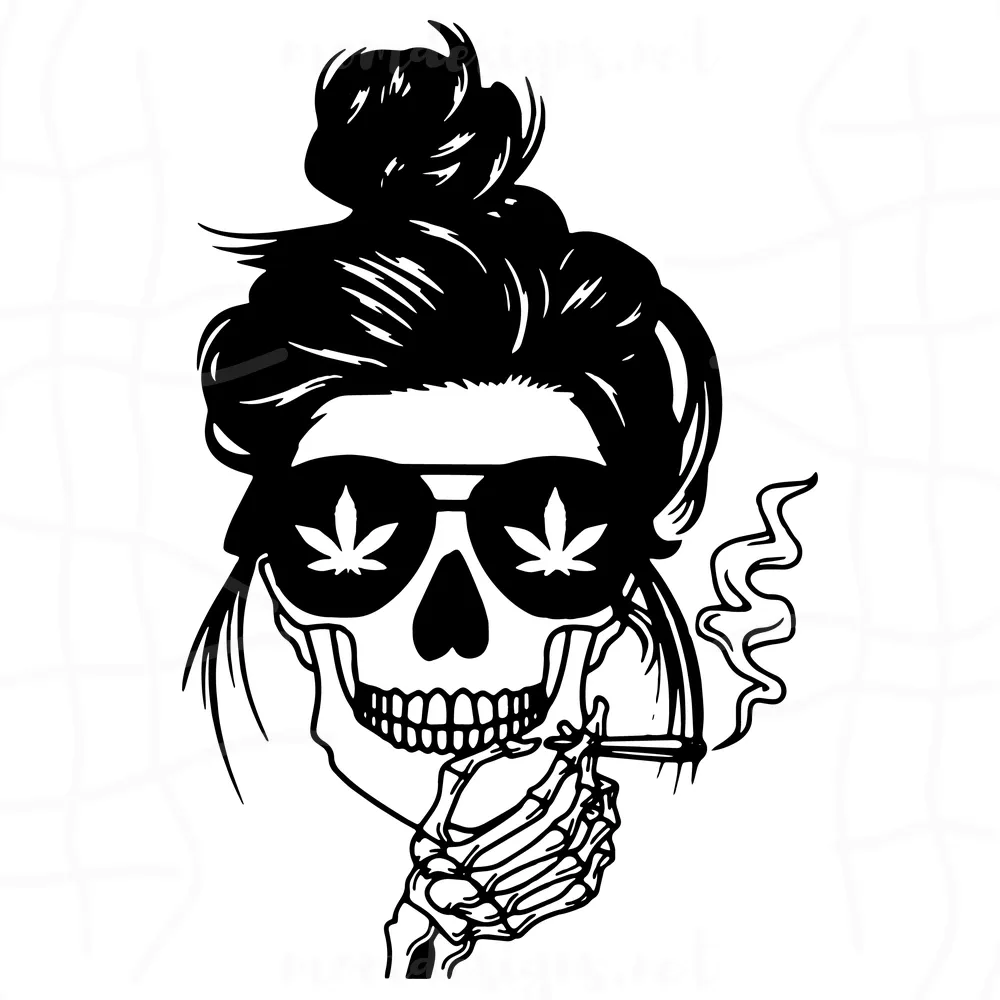 Skull Smoking Weed Svg, Cannabis Svg, weed messy bun, messy bun svg, Smoking Weed Svg, Skull Girl Svg, Weed Svg, Woman Skull Svg, Cannabis Skull Smoke Svg, Rastaman Svg