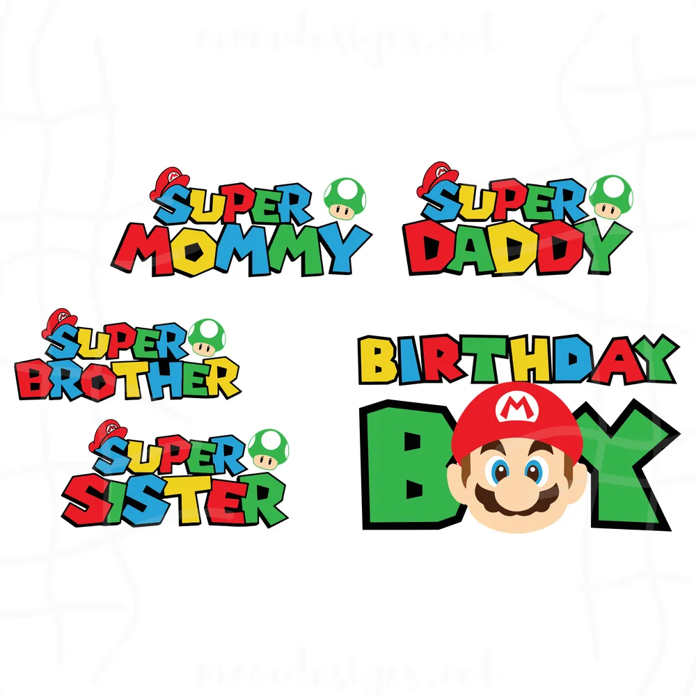 Super Mario Birthday Svg, Super Mommy Svg, Birthday Boy, Mario Bros Family Matching Birthday Party Svg