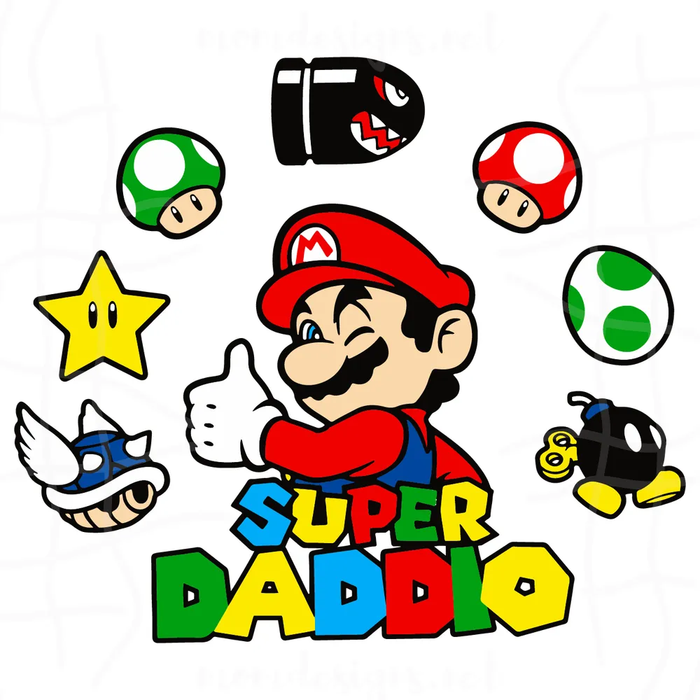 Super Mario Daddio Logo Svg, Funny Gamer Daddy Svg