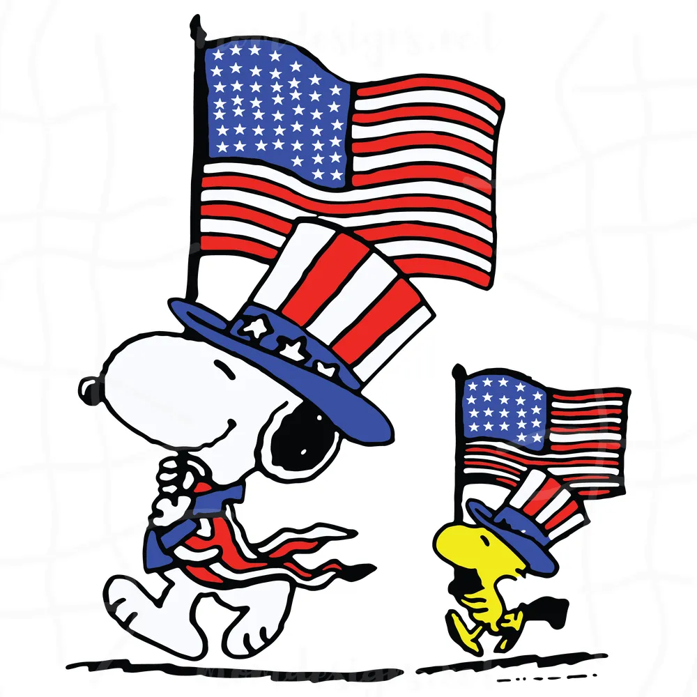 Snoopy And Woodstock American Flag 4Th Of July, Svg Clipart