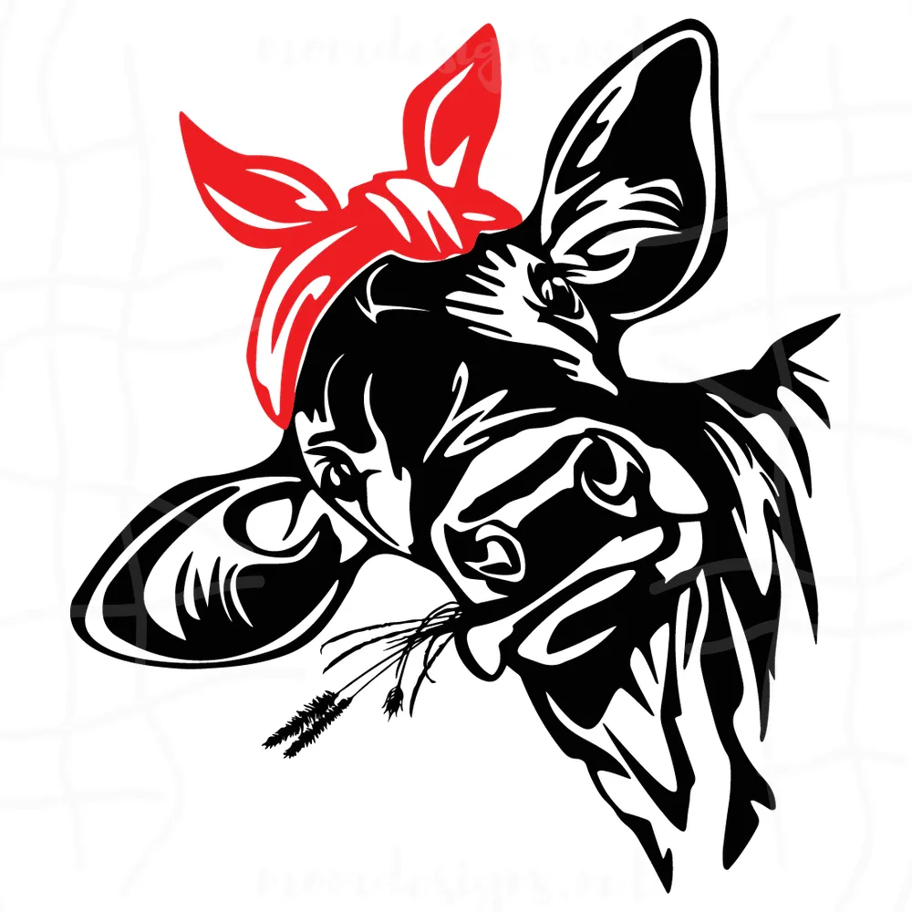 Cow With Bandana And Grass SVG, Cow Bandana SVG PNG DXF EPS, Cow SVG