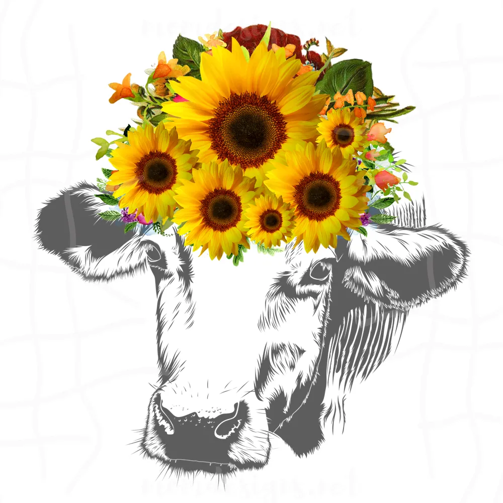 Cow Wearing Sunflower Wreath Svg, Animal Svg