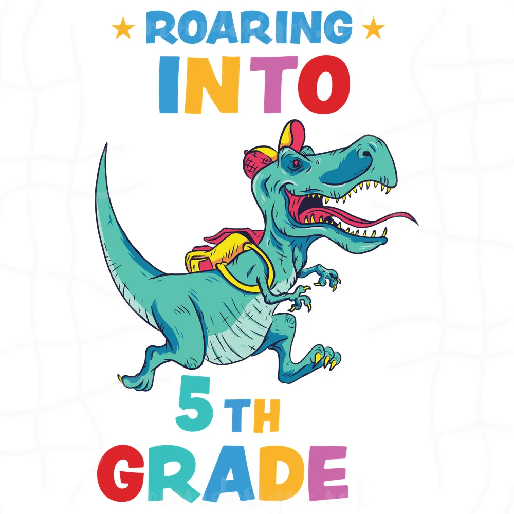 Roaring Into 5Th Grade Svg, Back To School Svg, Dinosaur Svg, 5Th Grade Svg